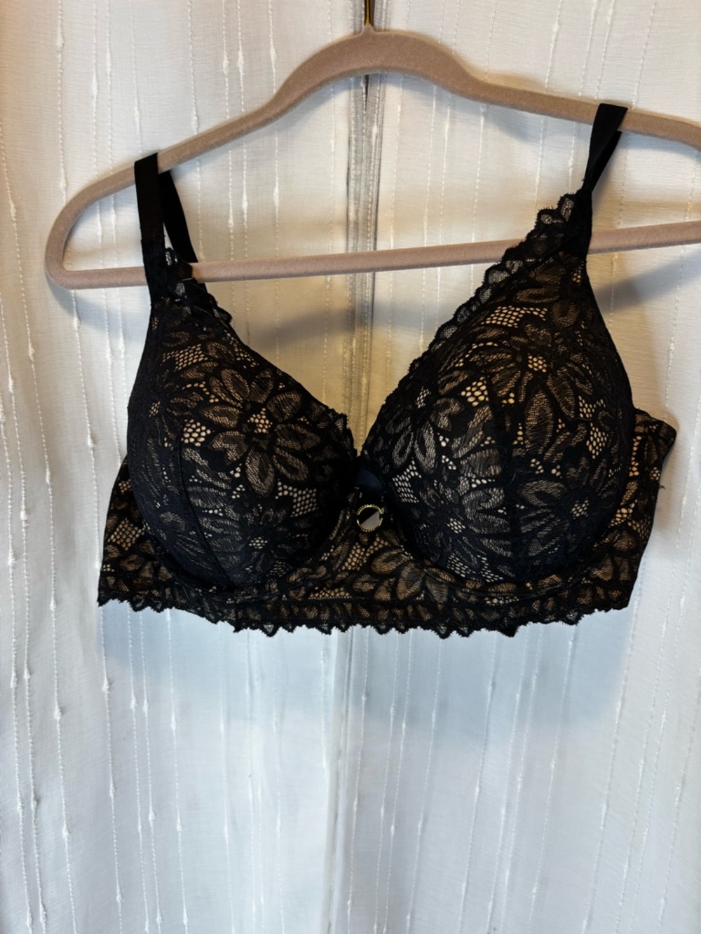 aerie Black Floral Lace Push-Up Bra